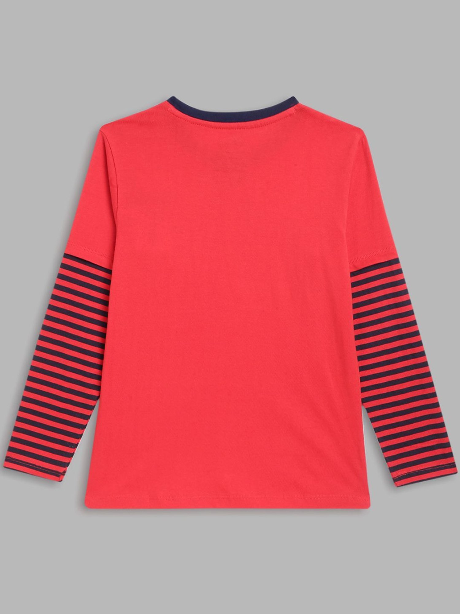 Blue Giraffe Kids Red & White Cotton Printed Full Sleeves Mickey Mouse T-Shirt