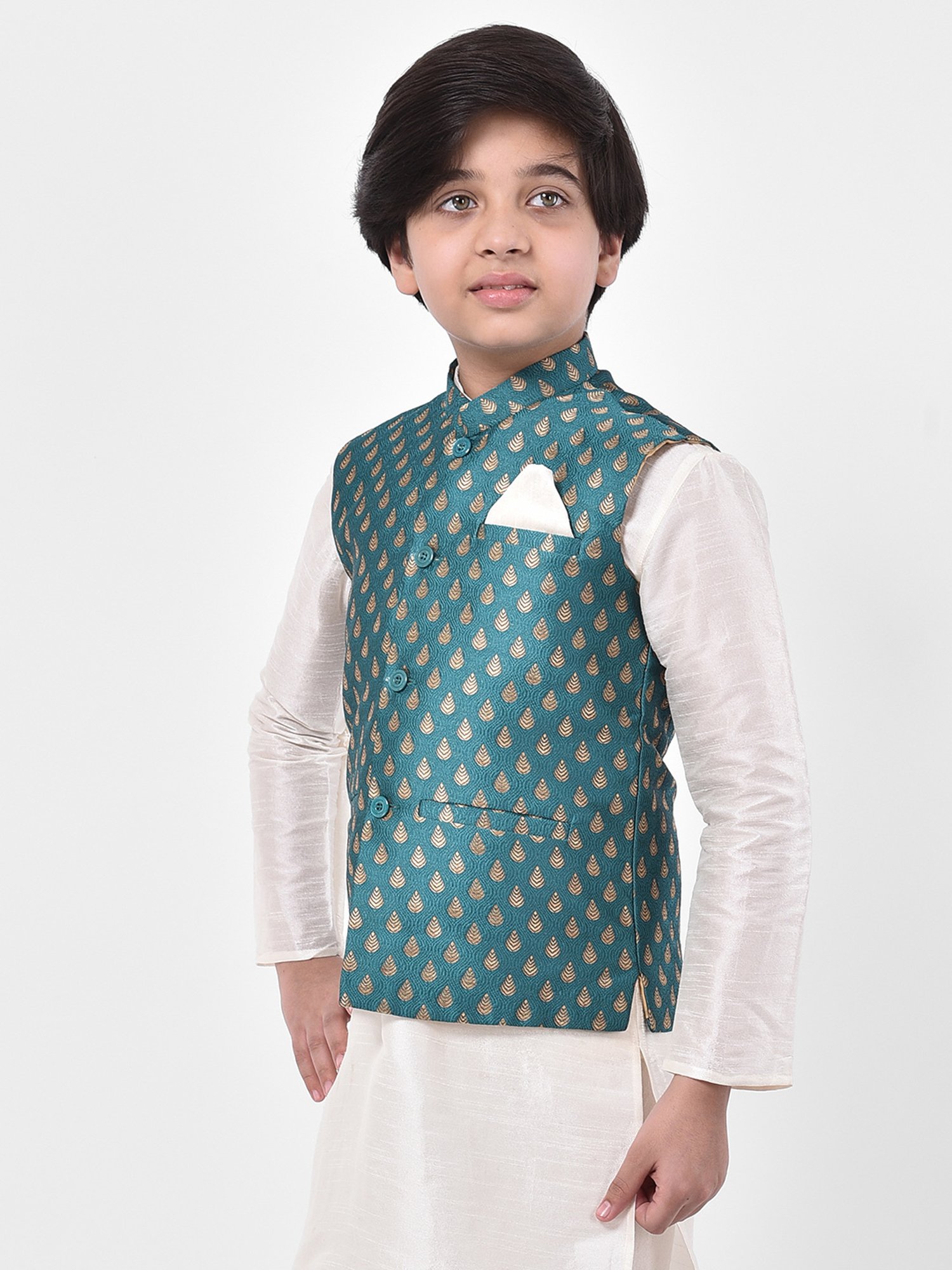 Deyann Kids Sea Green Embroidered Nehru Jacket