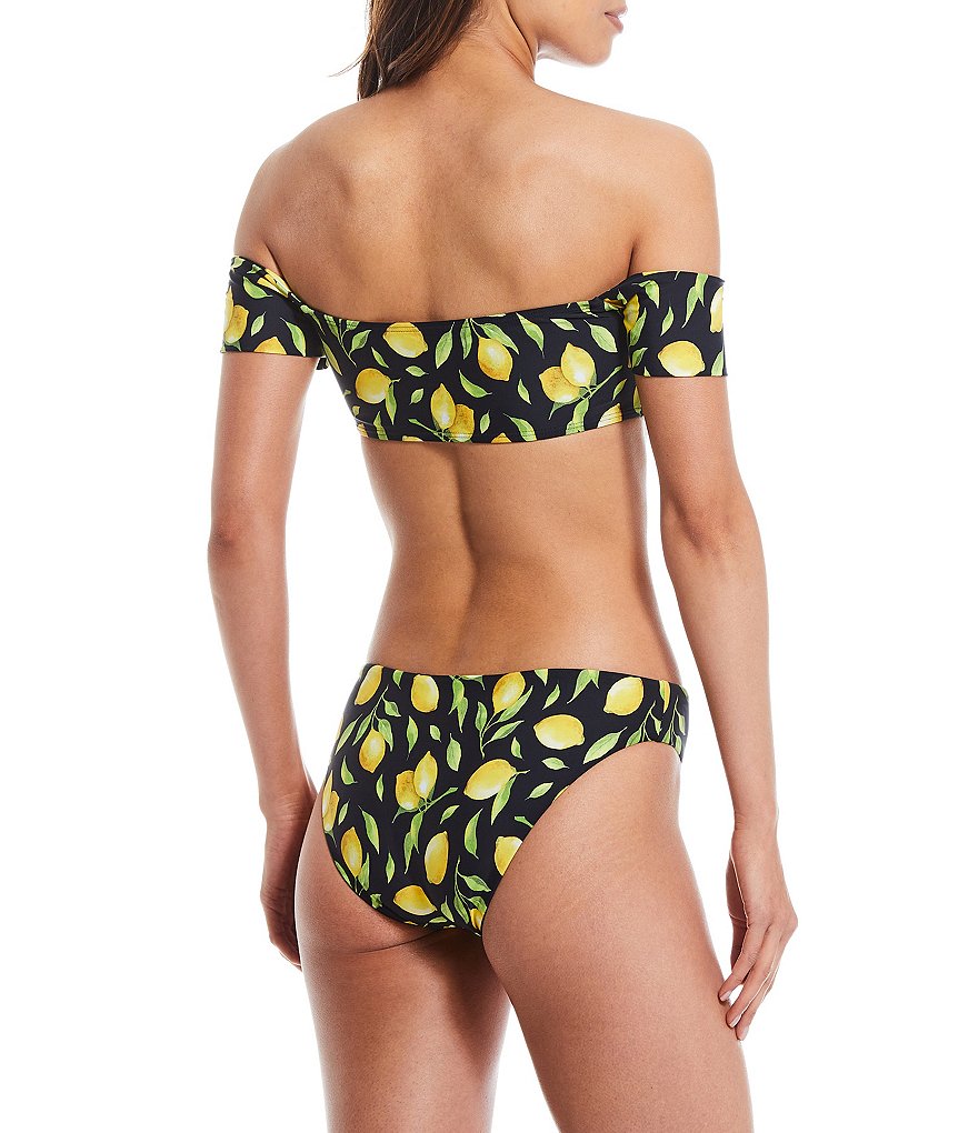 Gianni Bini Sweet Summer Lemon Print Off-the-Shoulder Tie Front Swim Top