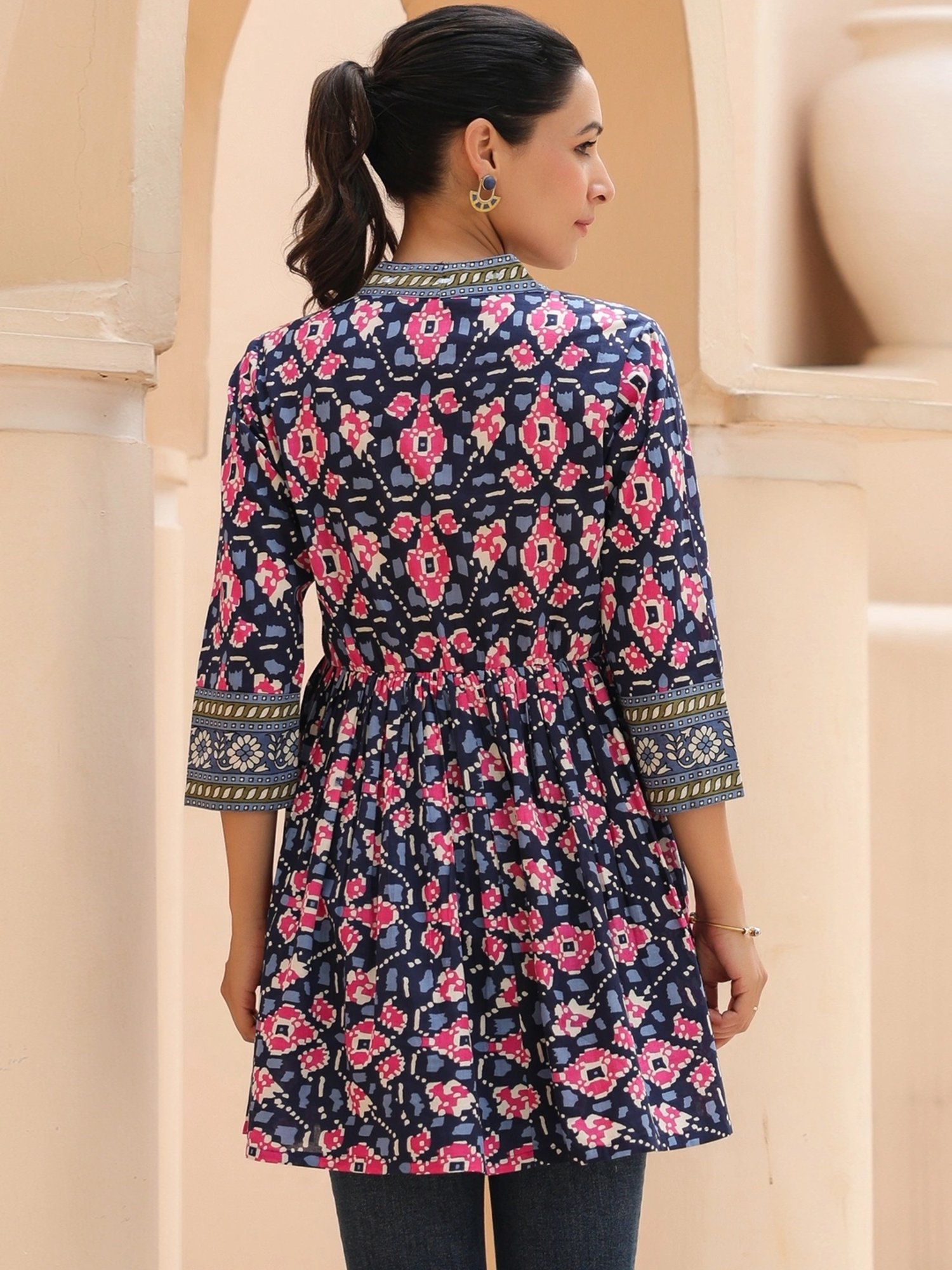 Rain and Rainbow Blue Cotton Printed Top