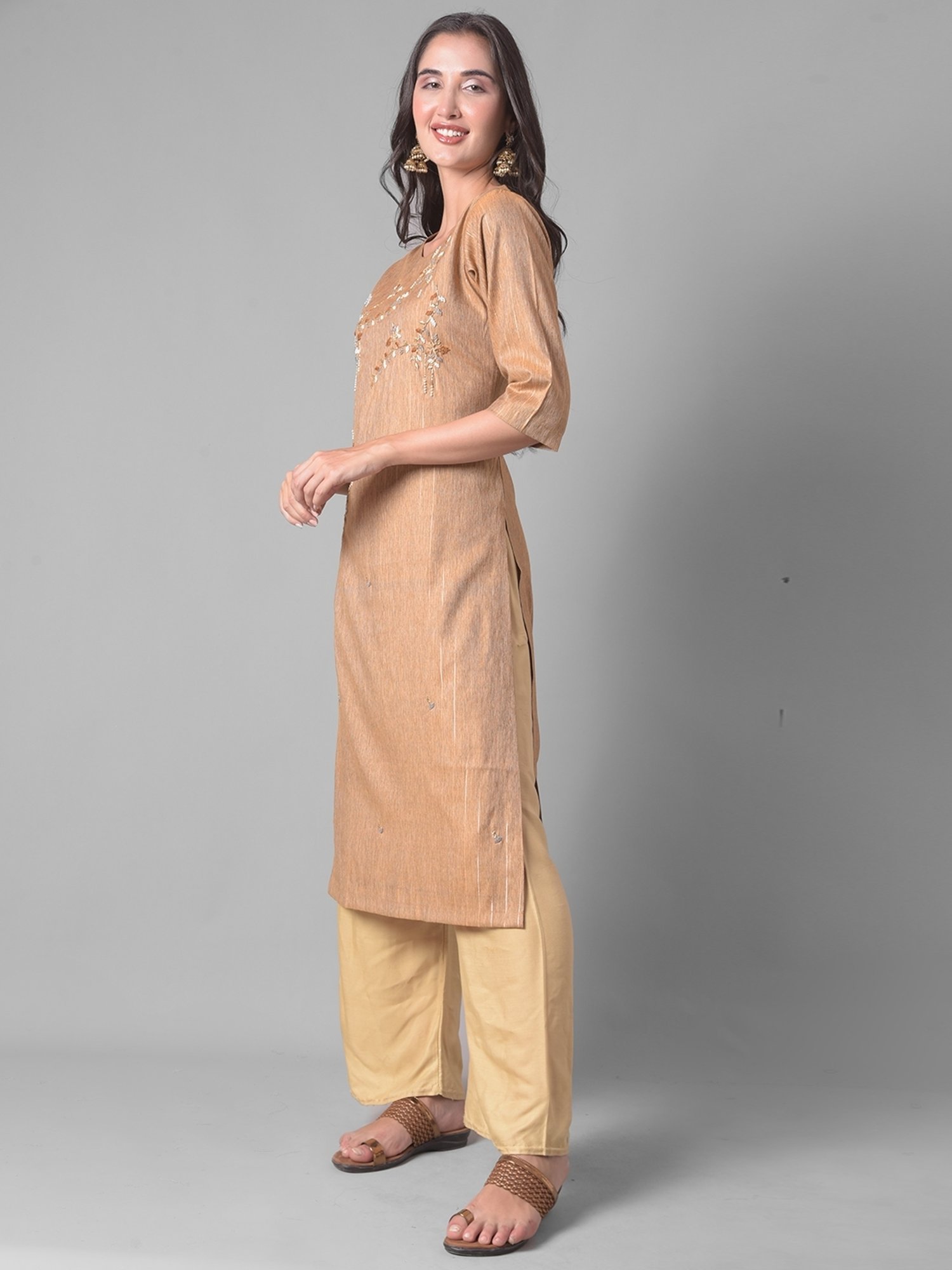 Dollar Missy Beige Embroidered Straight Kurta