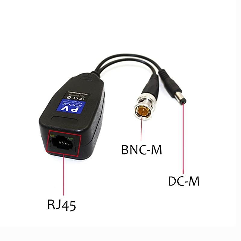 Passive Video Balun with Power Connector and RJ45 CAT5 Data Transmitter 1 Pair Transmitter and Transceiver BNC Twisted Pair