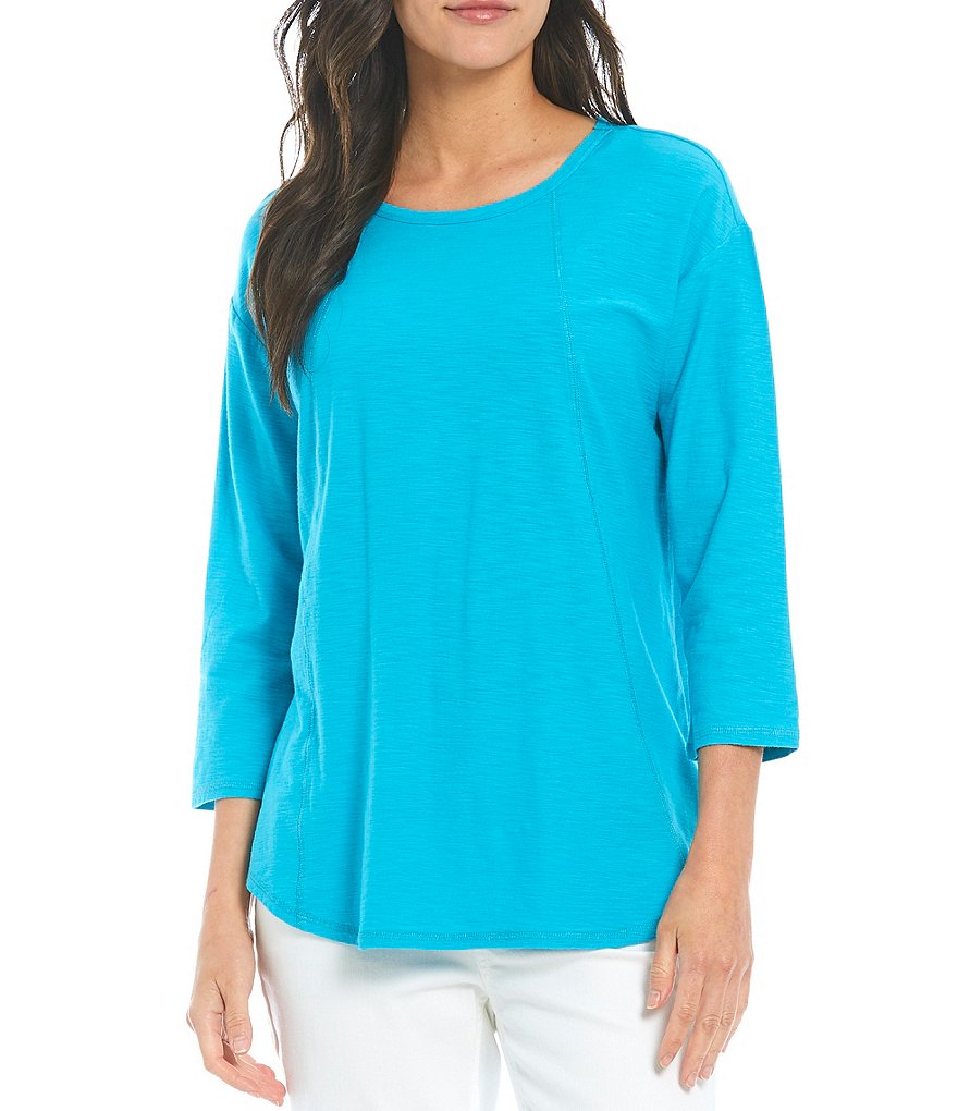 Westbound 3/4 Sleeve Seam Solid Cotton Blend Tee