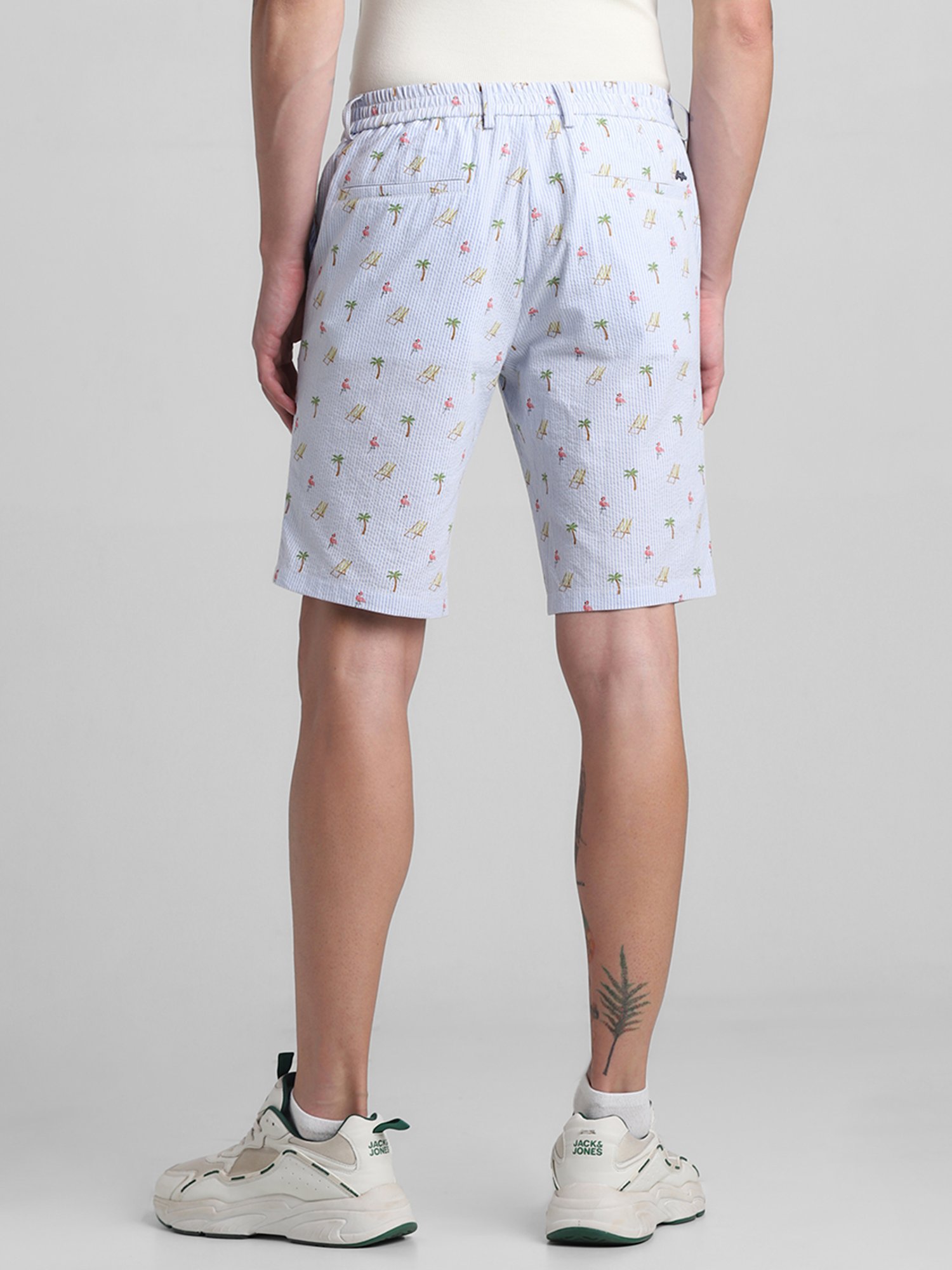 Jack & Jones Light Blue Regular Fit Striped Cotton Shorts