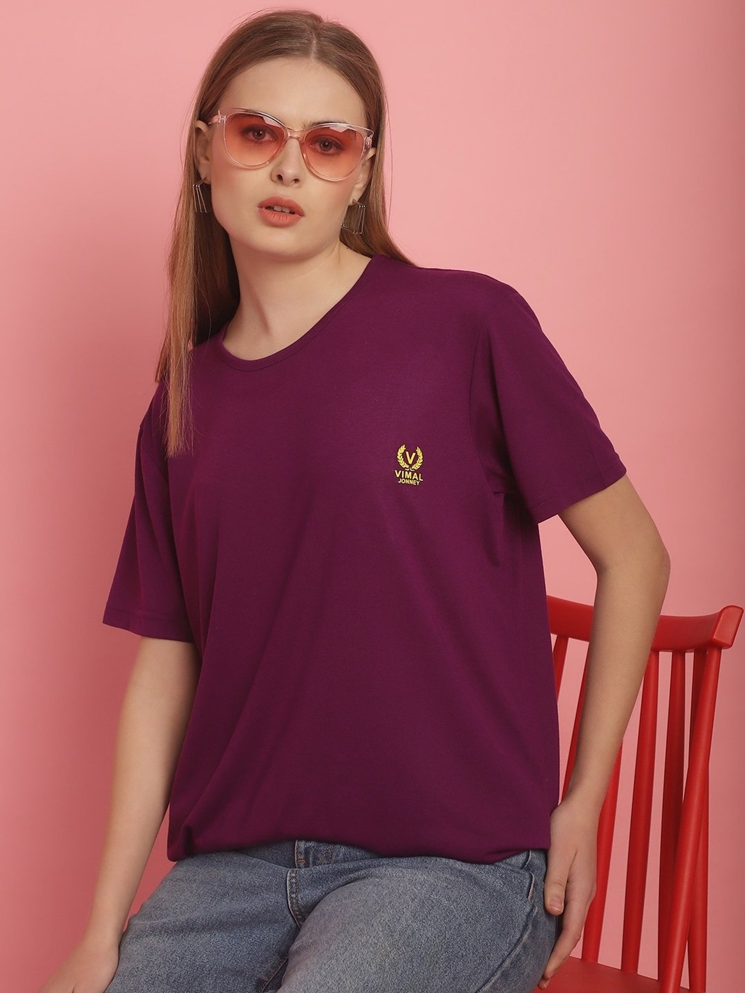 Vimal Jonney Purple Cotton Sports T-Shirt
