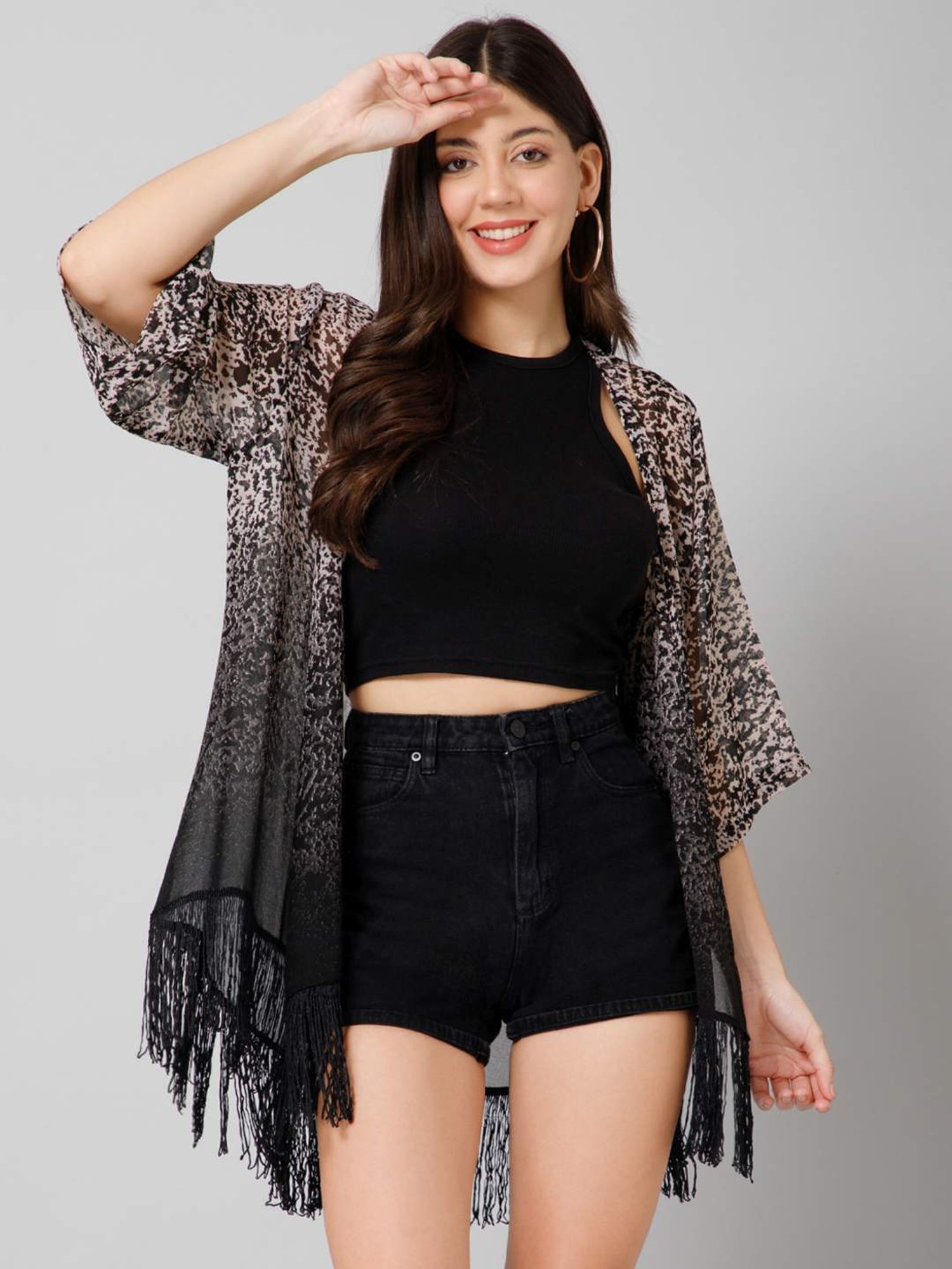 Akkriti by Pantaloons Off-White Self Pattern Shrug