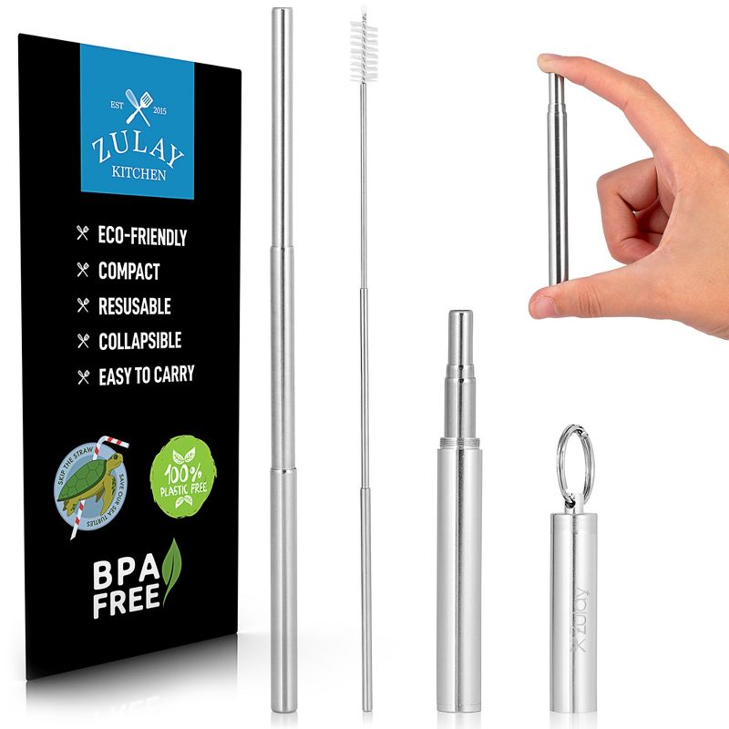Zulay Kitchen Eco-Friendly Collapsible Straw Reusable With Case and Cleaning Tool