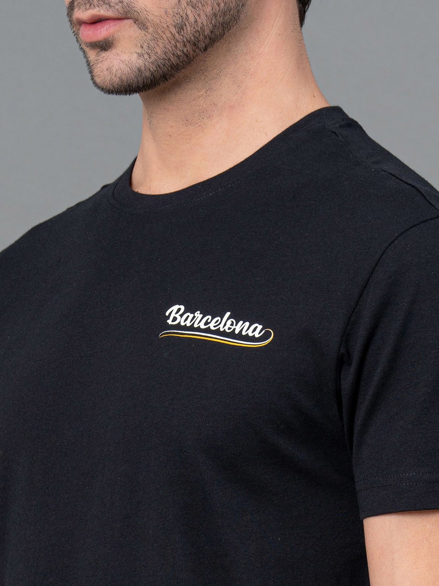 Red Tape Black Regular Fit Printed Cotton Crew T-Shirt