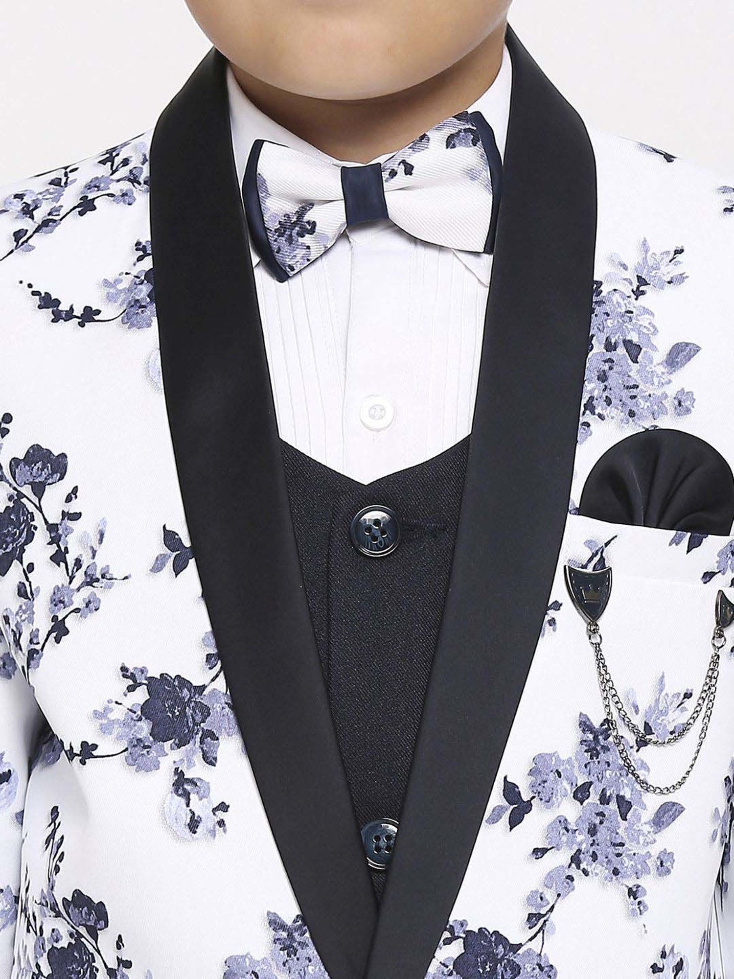 Kids Island Boys Blue & White Printed Full Sleeves Suit Set