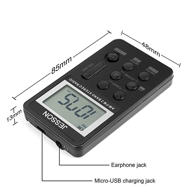 Personal AM FM Pocket Radio Portable Digital Tuning Stereo Radio with Earphone and Rechargeable Battery for Walk