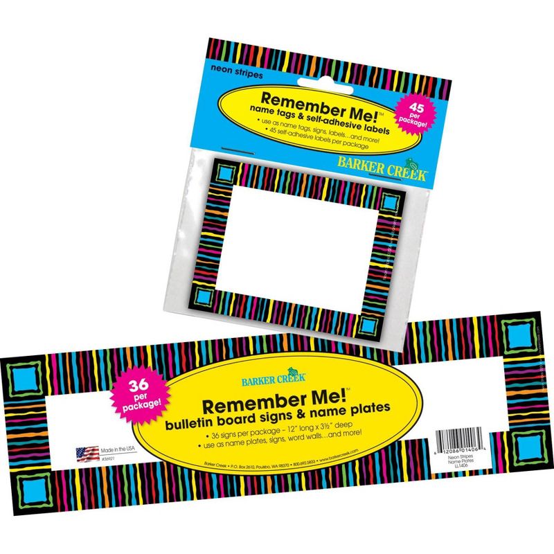 Barker Creek 81pc Neon Stripes Nametag and Name Plate Set