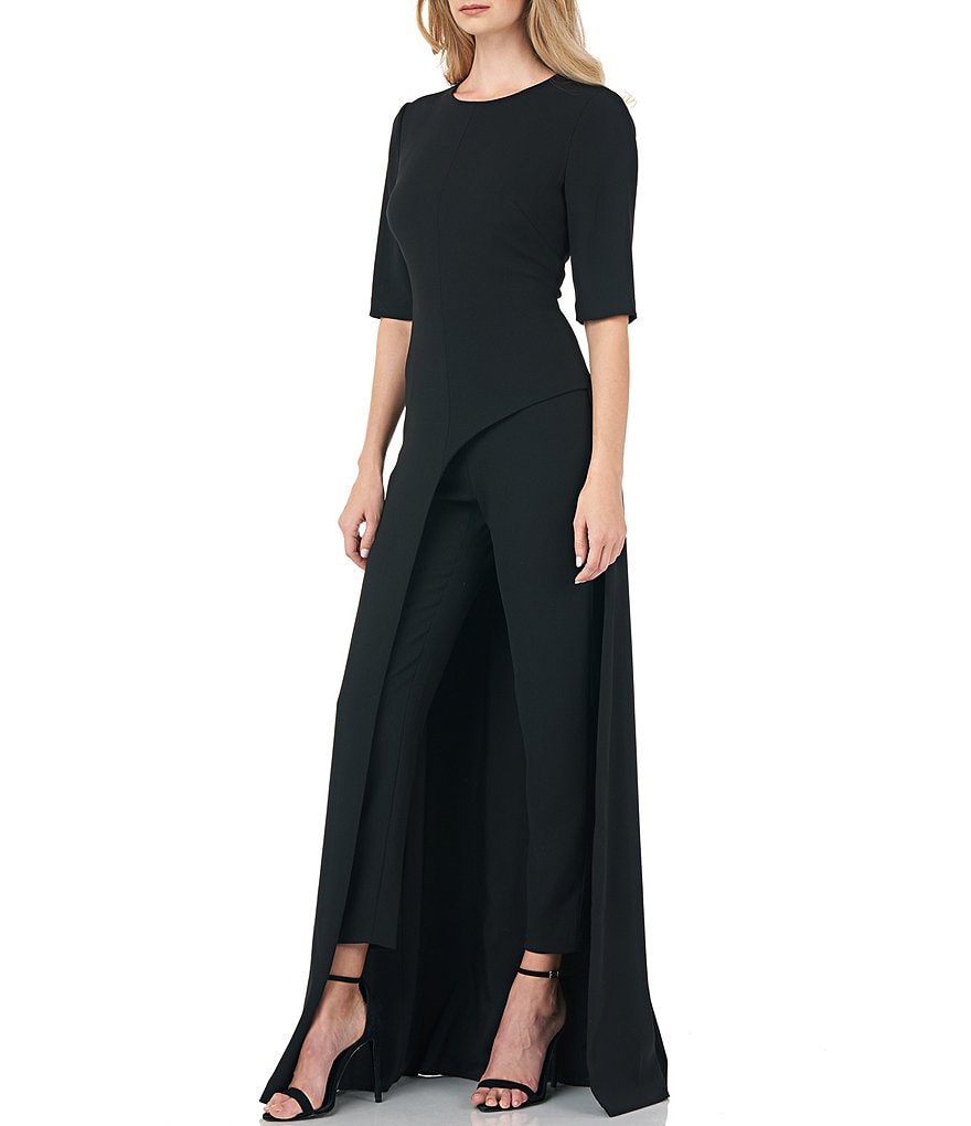 Kay Unger Davina Asymmetrical Stretch Crepe Walk Thru Jumpsuit