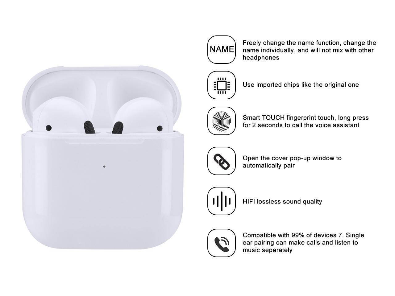 True Wireless Earbuds,Pro 4 Bluetooth 5.0 Headphones in Ear with Charging Case,30-Hours Playtime,Noise Cancelling Mics Earphones for iPhone and Android, White