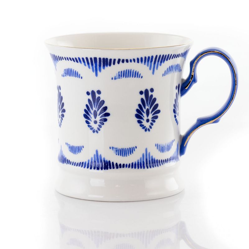 Meritage Navy 12 Piece 13.2 Ounce Fine Ceramic Cup Set in White with 4 Assorted Designs