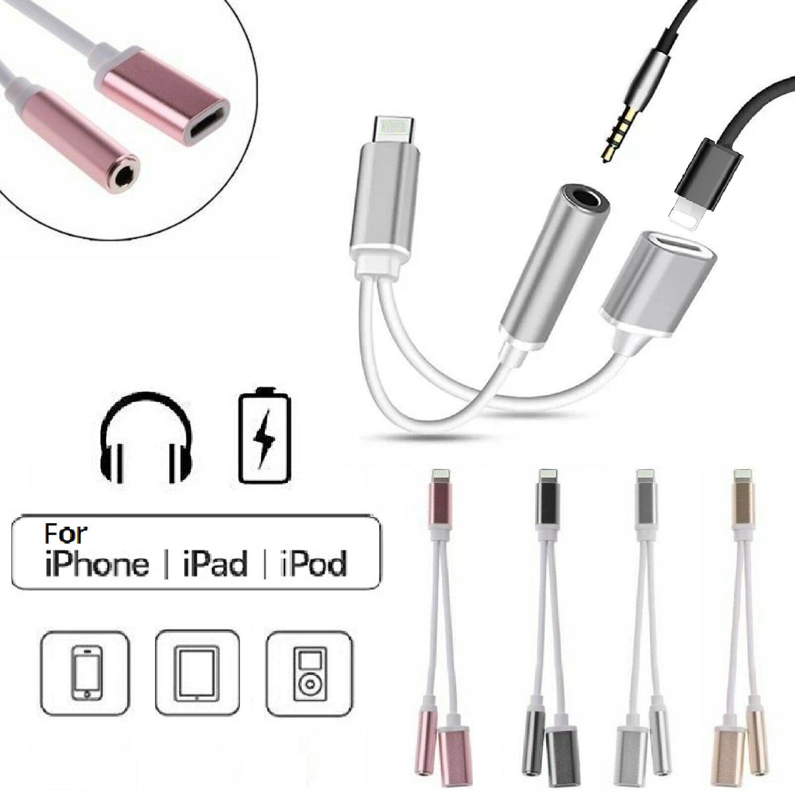 Headphone and Charger for iPhone Dual Adapter 2 in 1 Charging Cable & 3.5mm Aux Headphone Jack Lightning Connection Audio Splitter Dongle for iPhone 12 11 XS XR X 8 7 iPad iPod iOS Apple