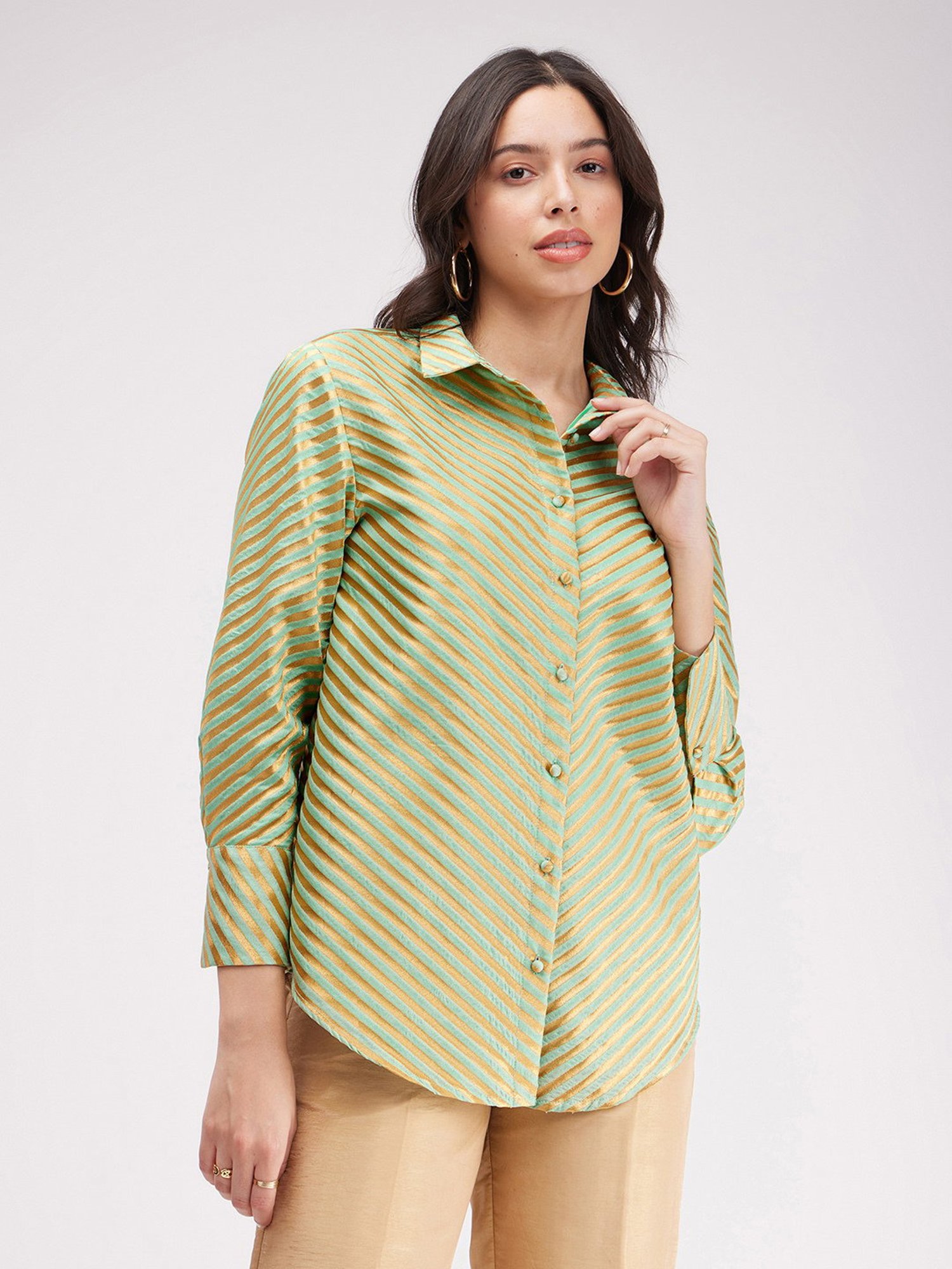 Fablestreet Green & Gold Striped Top