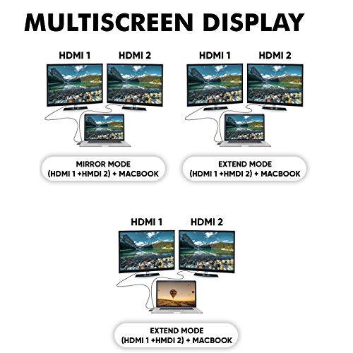 NOV8Tech USB C to Dual HDMI Hub Multiport Triple Display Adapter for Silver MacBook Air M1 2020 2019 2018 & MacBook Pro M1 2020 2019 2018 2017, USB 3.0 & USB 2, USB-C 100W Power, SD & Micro SD Reader