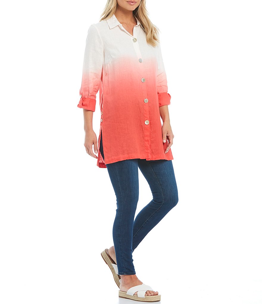 John Mark Dip-Dye Linen Button Front Tunic