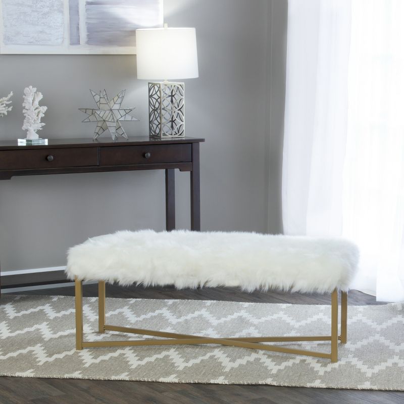 Faux Fur Rectangle Bench White - HomePop