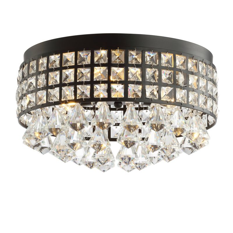 14.5" Crystal Drops/Metal Meredith Flush Mount (Includes Energy Efficient Light Bulb) Black - JONATHAN Y