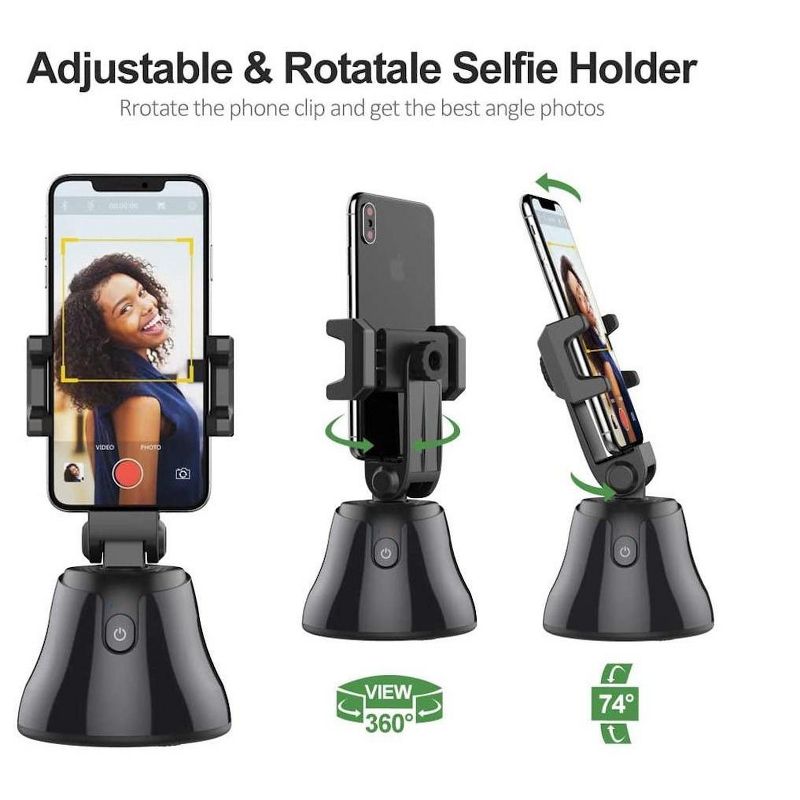 Smart Gimbal Robot Cameraman Face Tracking Selfie Stick Stand,360 Rotation Auto Phone Holder battery operated