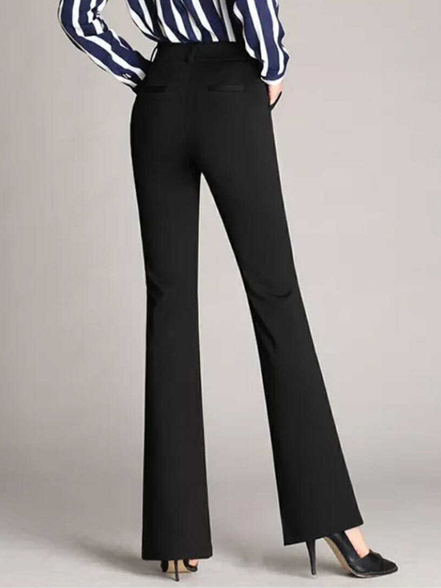 Broadstar Black Regular Fit High Rise Bootcut Trousers