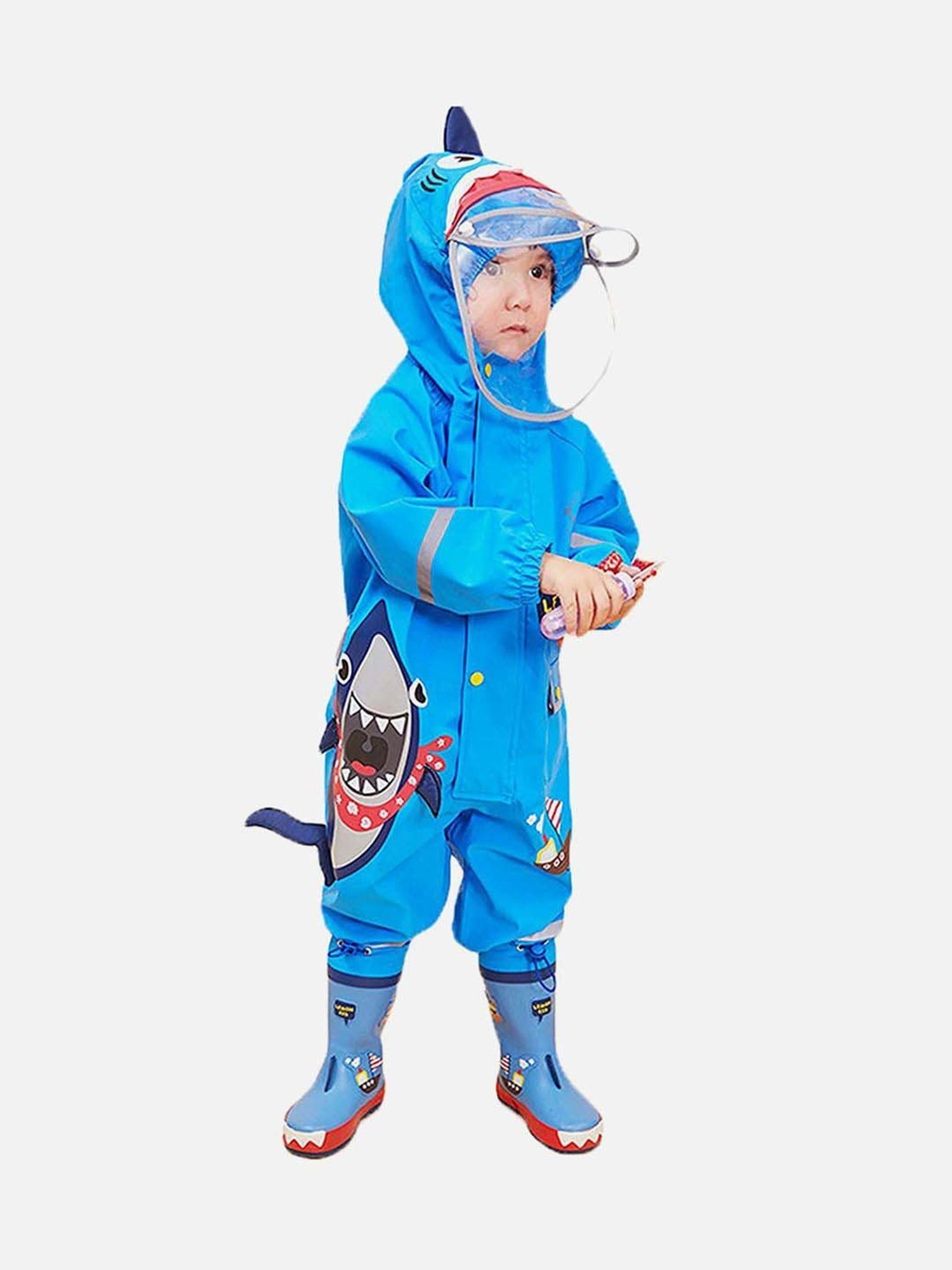 Little Surprise Box Kids Blue Printed Full Sleeves Raincoat