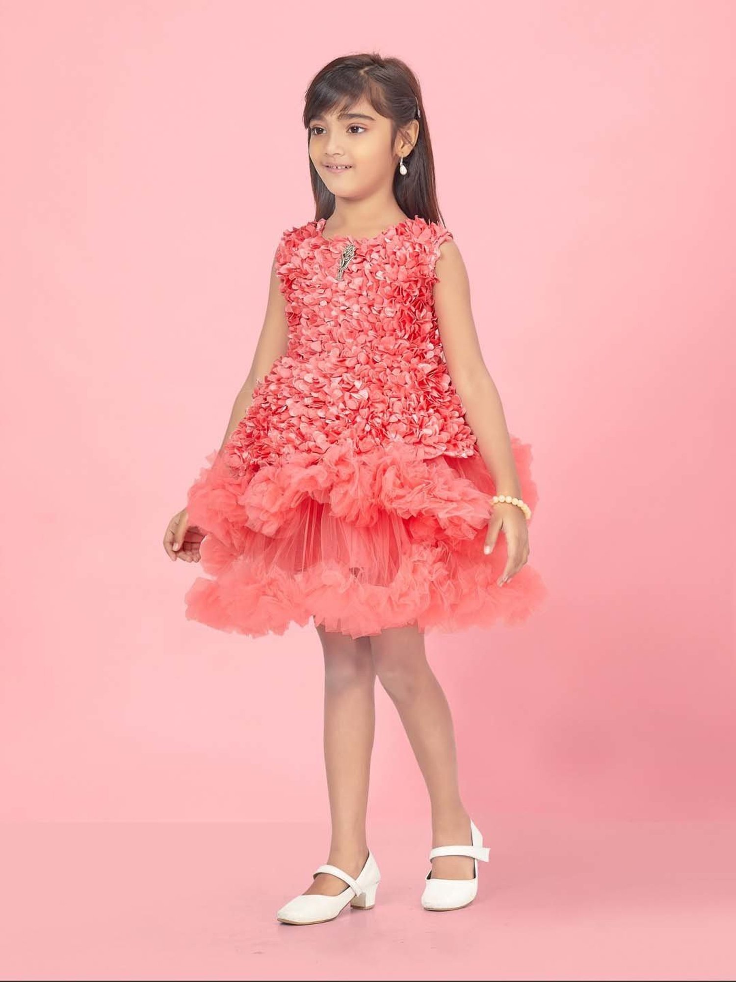 Aarika Kids Peach Textured Pattern Frock Dress