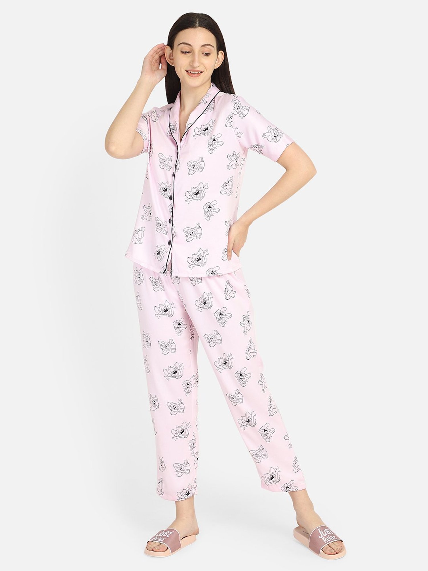 Smarty Pants Baby Pink Satin Print Shirt With Pyjamas