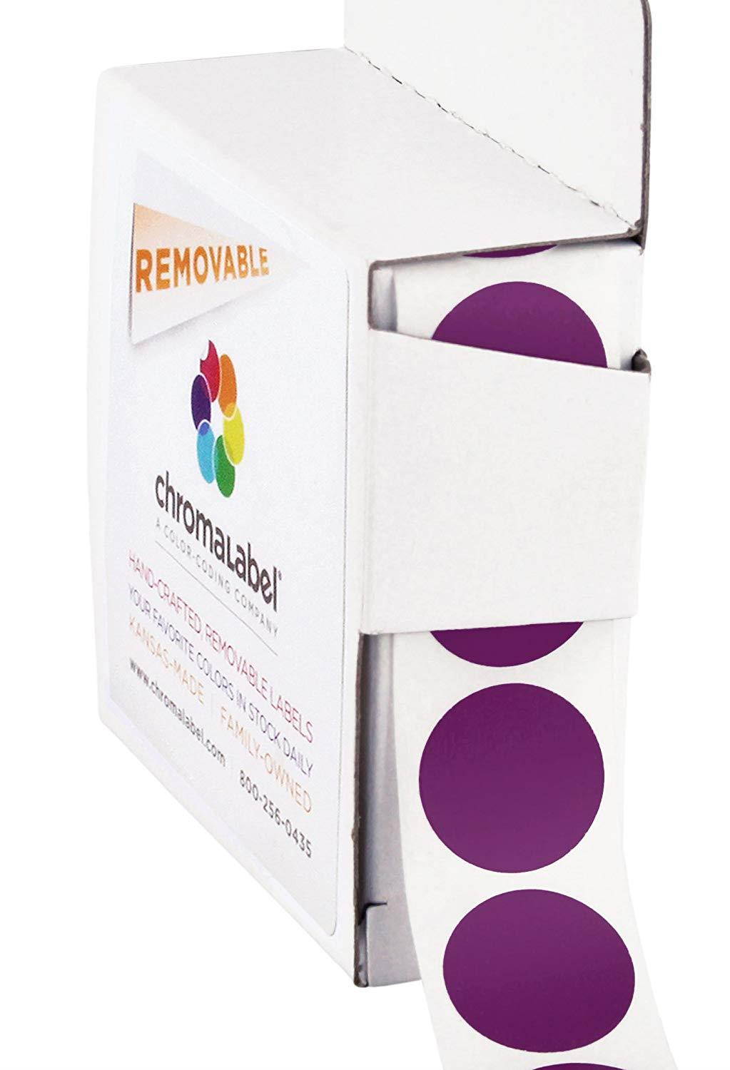 ChromaLabel 3/4 inch Removable Color-Code Dot Labels | 1,000/Dispenser Box (Purple)