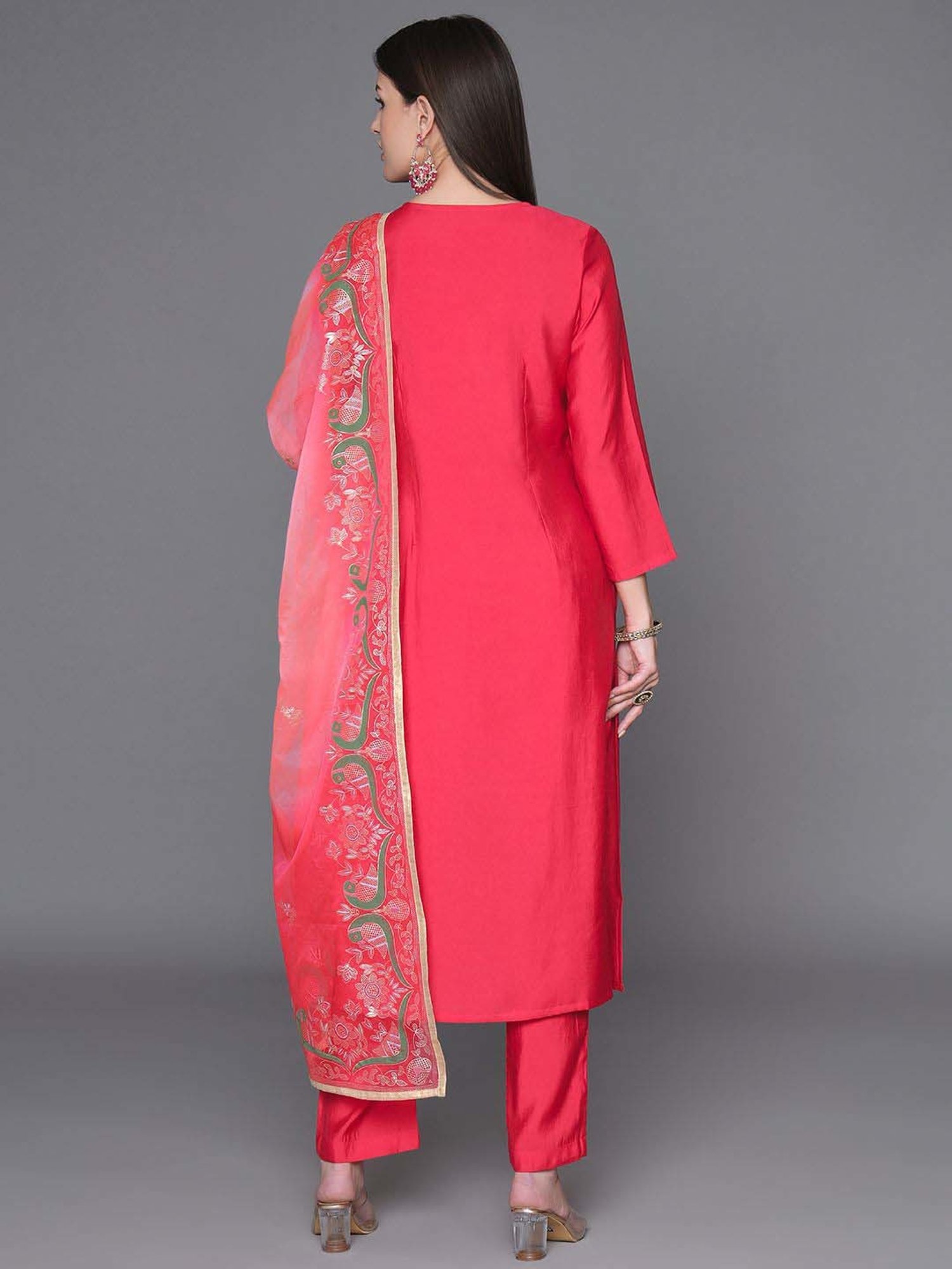 Heeposh Pink Embroidered Kurta Pant Set With Dupatta