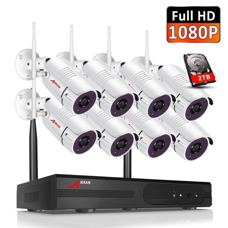 1080P Wireless Home Security Camera System Outdoor,8CH 1080P HD NVR Wireless CCTV Surveillance Systems WiFi NVR Kits with 8Pcs 2MP Wireless IP Cameras,2TB Hard Drive by ANRAN,Email Alarm