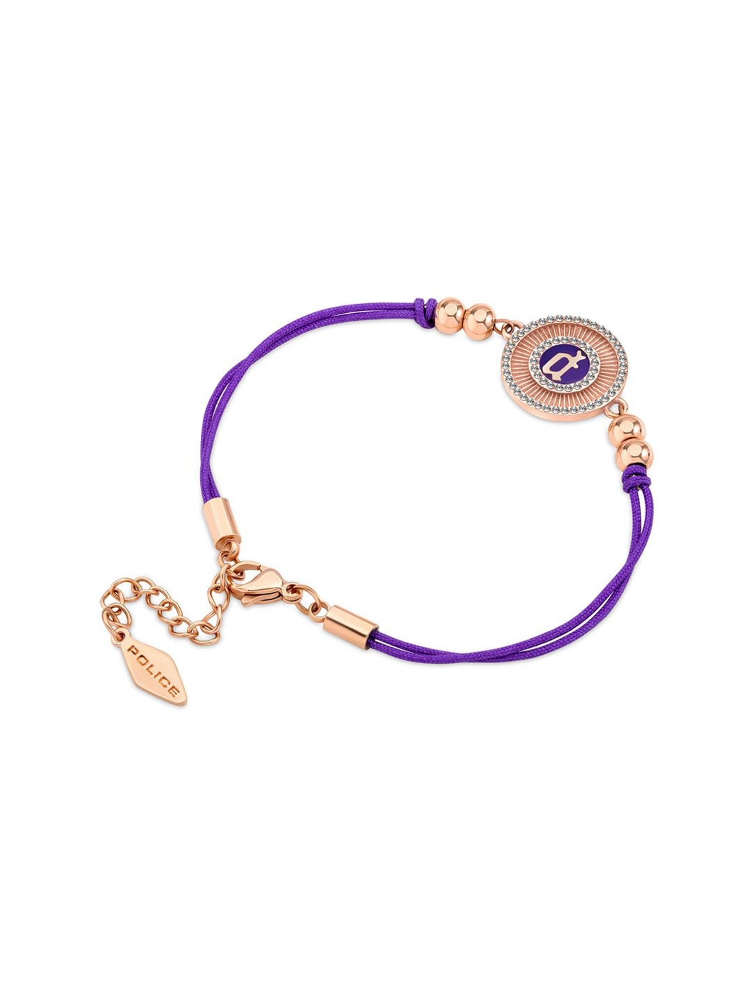 Police Luck Crystal With Double Cord Violet Flexible fit Bracelet for Women
