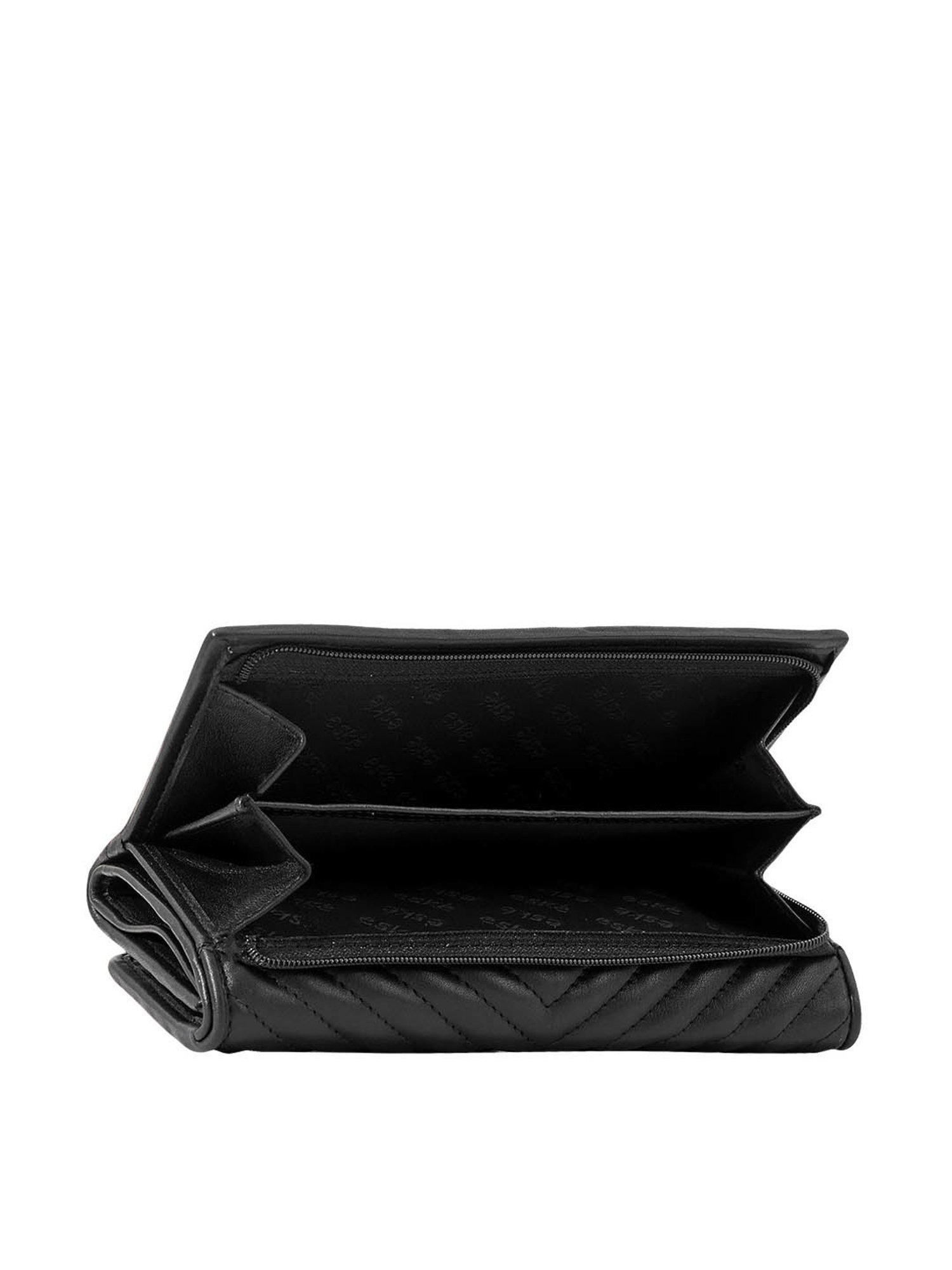 Eske Black Quilted Tri-Fold Wallet for Women