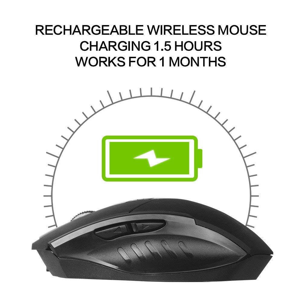 Wireless Mouse, inphic Rechargeable Gaming Mouse with USB Nano Receiver for Notebook, PC, Laptop, Computer, MacBook (Black Plating)
