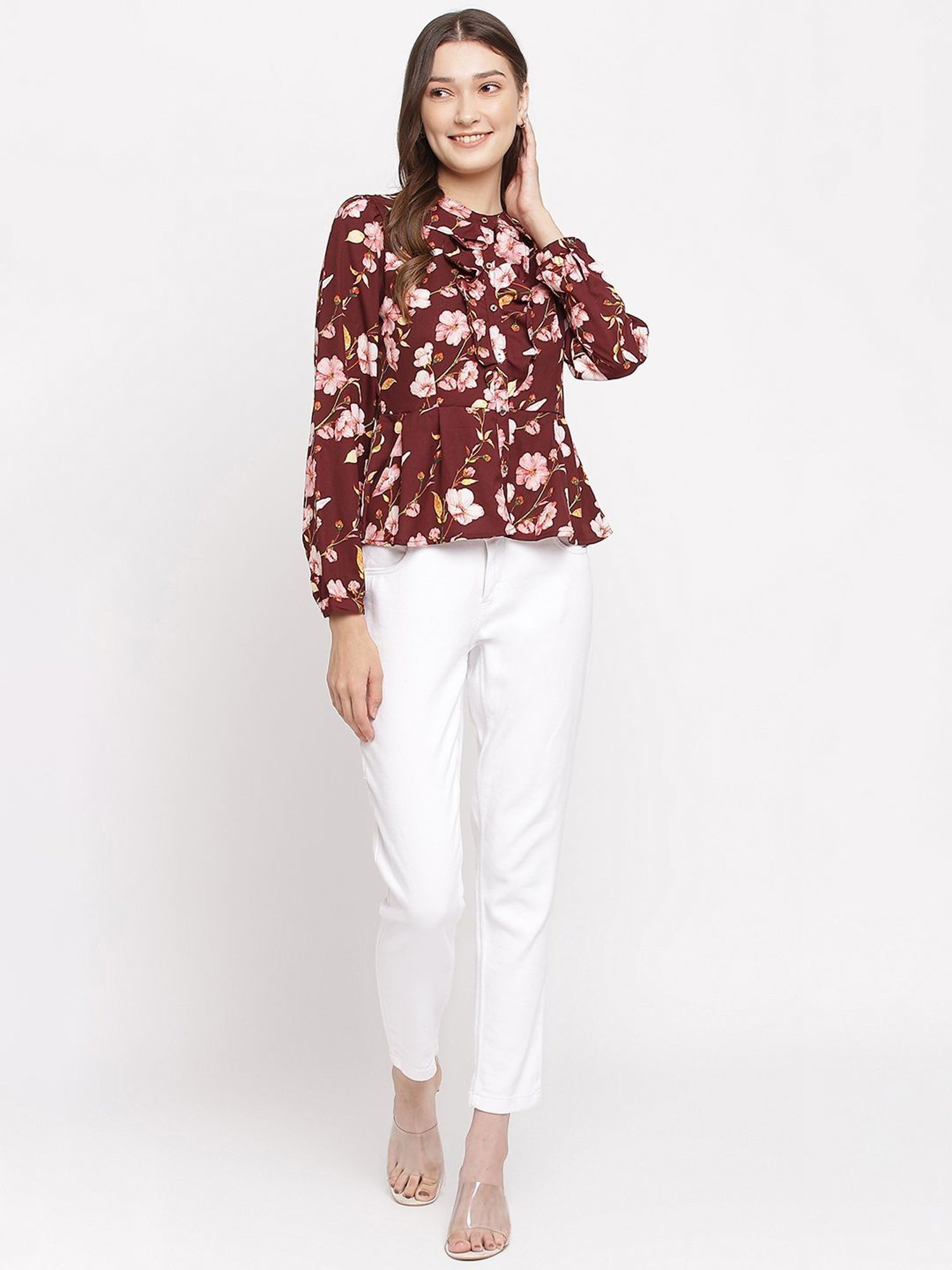 Latin Quarters Maroon Floral Printed Top