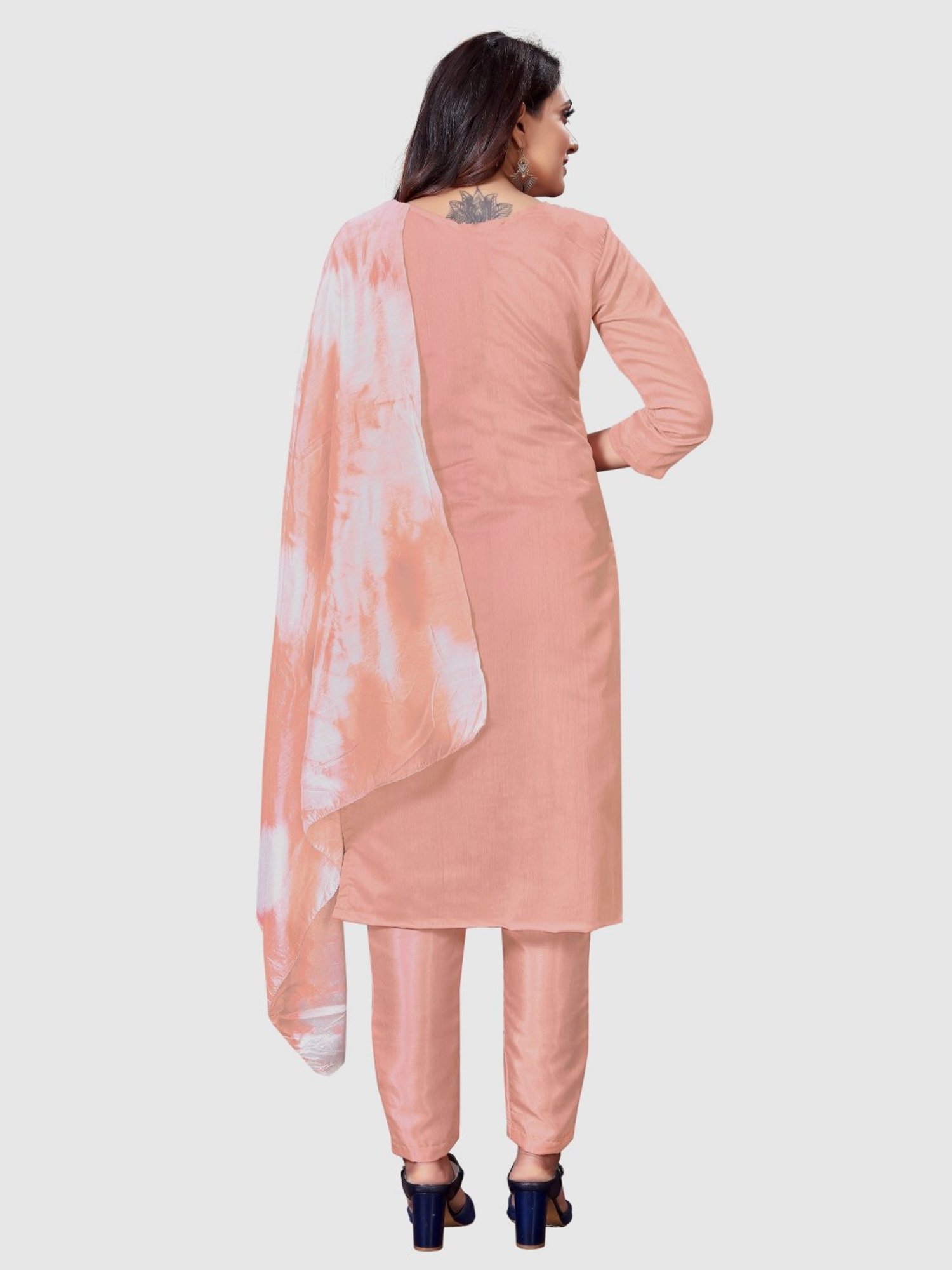 APNISHA Peach Embroidered Unstitched Dress Material