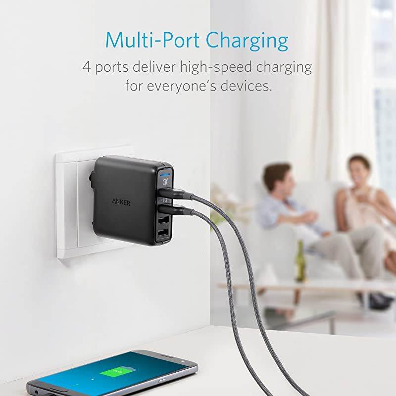 Quick Charge 30 435W 4Port USB Wall Charger PowerPort Speed 4 for Galaxy S7S6edgeedge+ Note 45 LG G4G5 HTC One M8M9A9 Nexus 6 with PowerIQ for iPhone 7 iPad and More