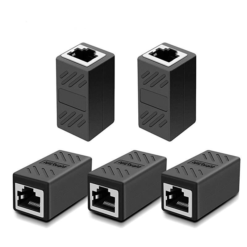 Ethernet Coupler Network Coupler for Cat7Cat6Cat5ecat5 Ethernet Cable Extender Connector Female Black 5 Packs