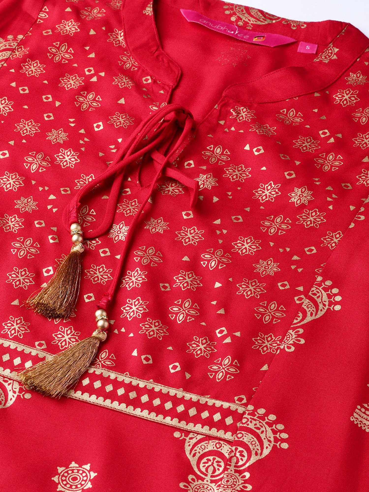 Anubhutee Maroon & White Printed Kurta Palazzo Set