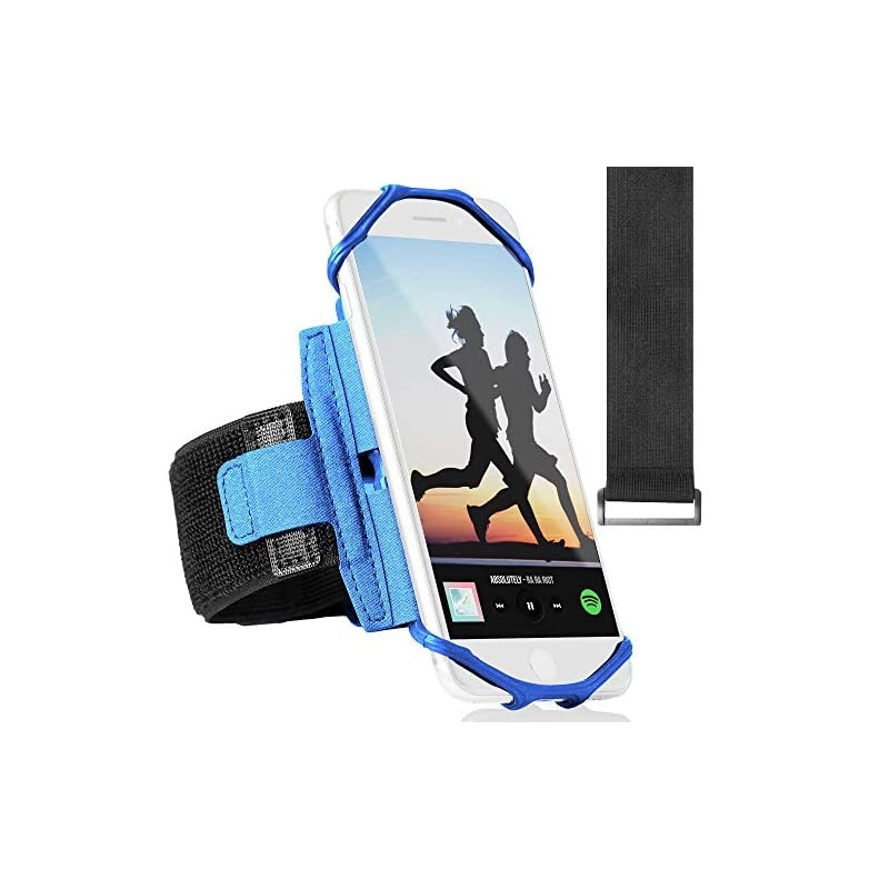 Rotatable Sports Running Armband for iPhone XR, XS Max, 8, 8 Plus, 7, 6, Samsung Galaxy A8, S9, S8, S6 Edge, Note, LG; Cell Phone Arm Holder for Men & Women with Free Extender Strap (Blue)