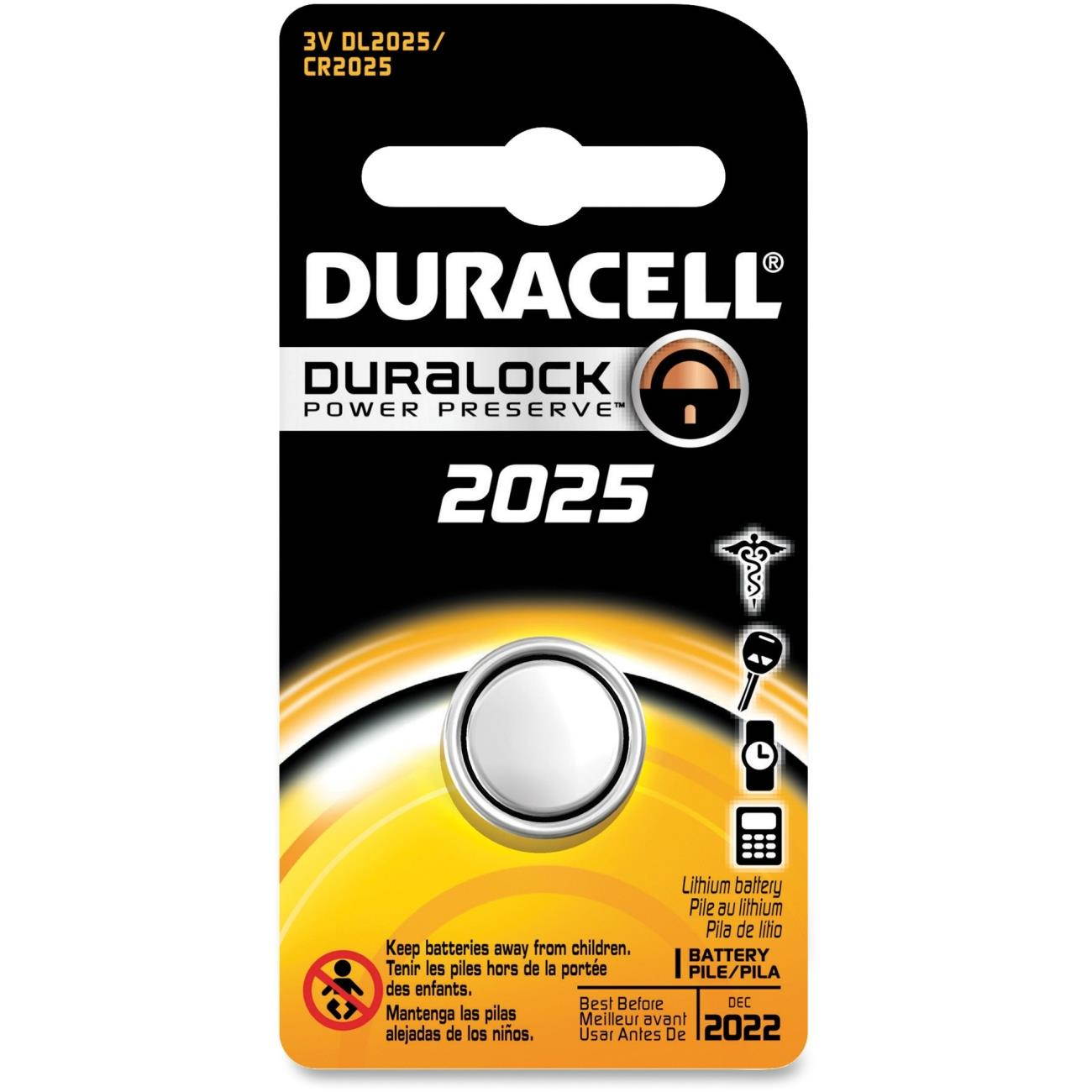 DURACELL Duralock 3V 2025 (DL2025 / CR2025) Lithium Coin Cell Battery, 1-pack