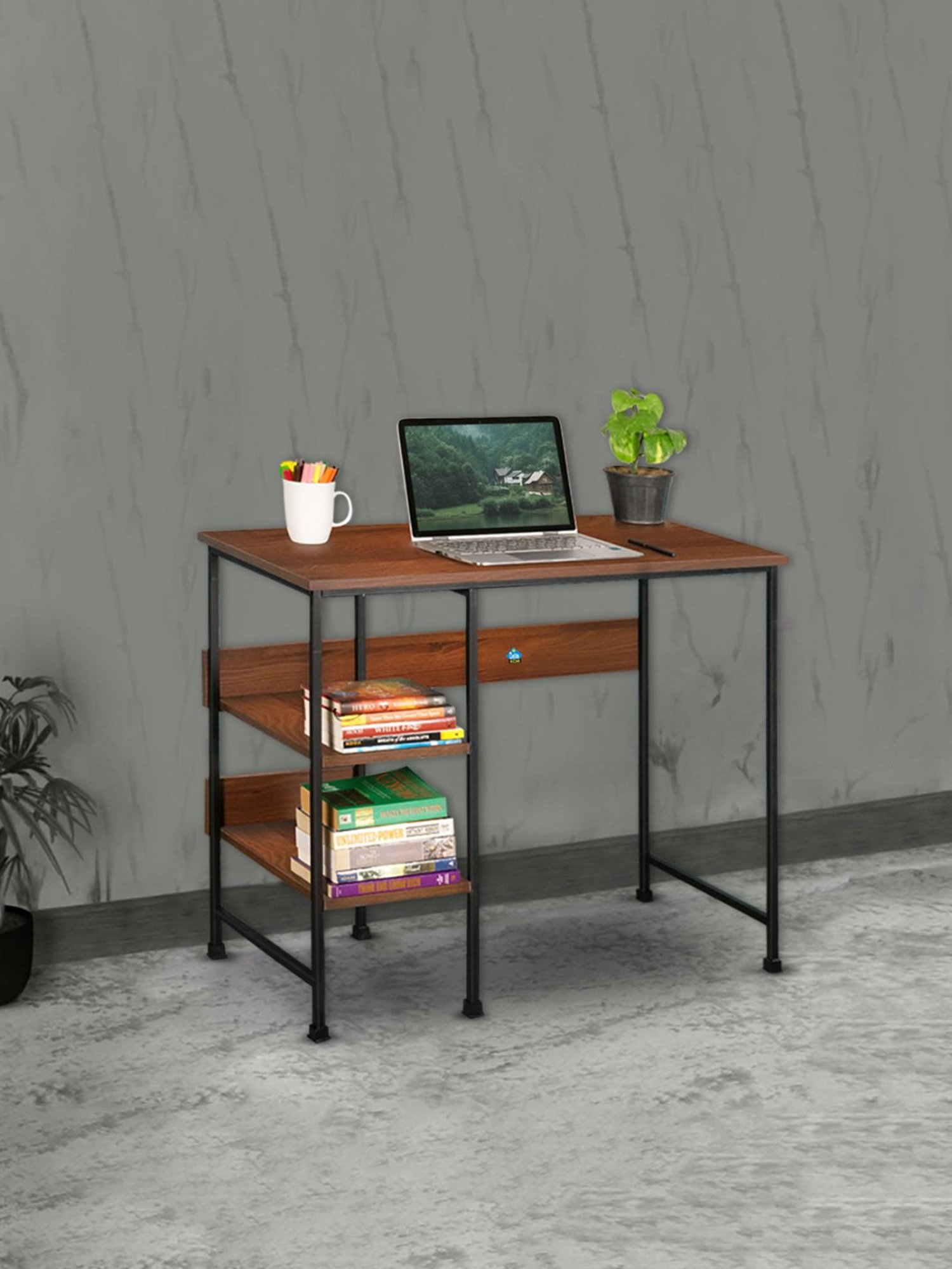 Delite Kom Mystic Acacia Dark Black Metal Computer Desk