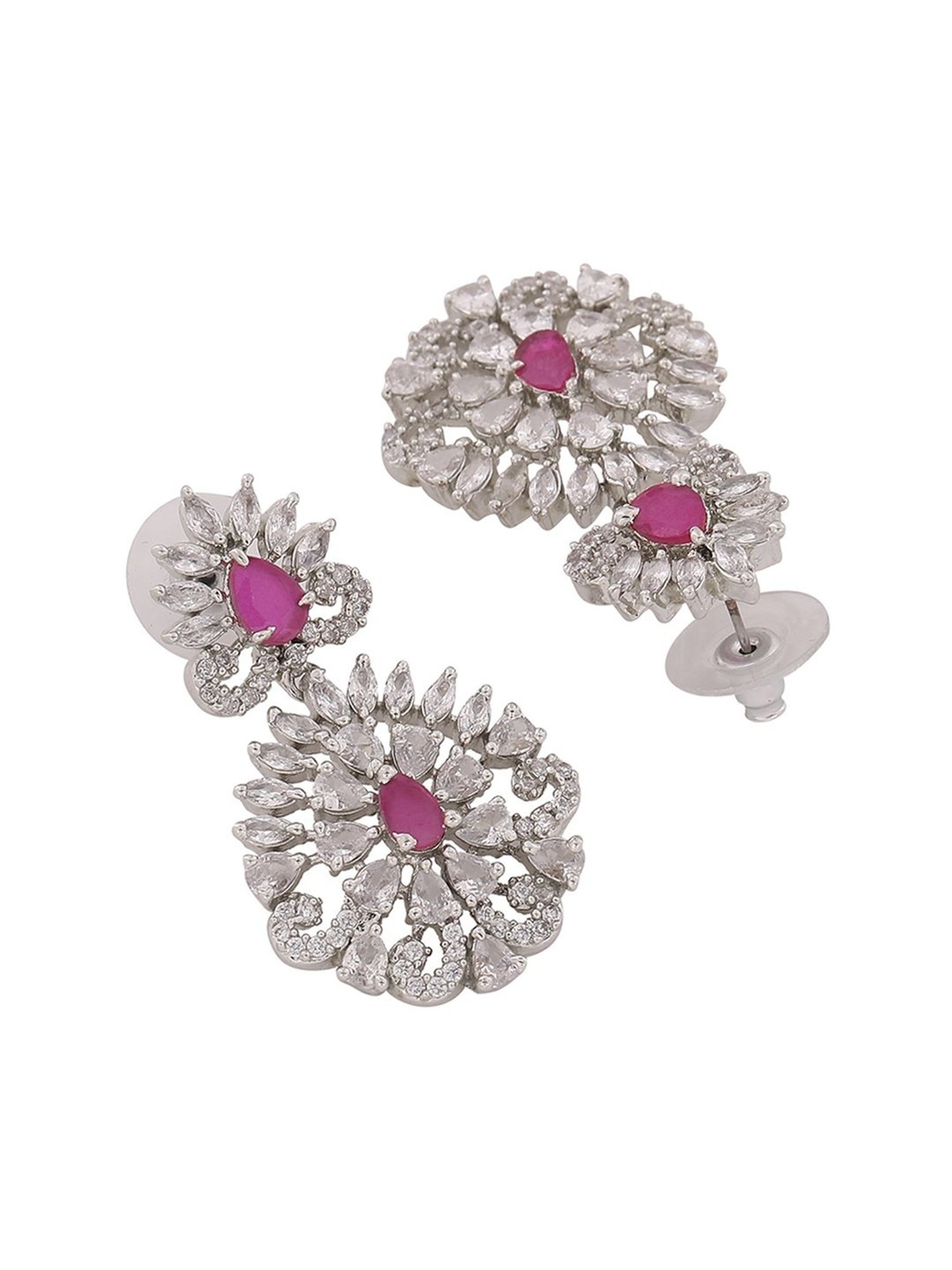 Estele Rhodium-Plated CZ Enchanted Pearl Choker Necklace Set for Women