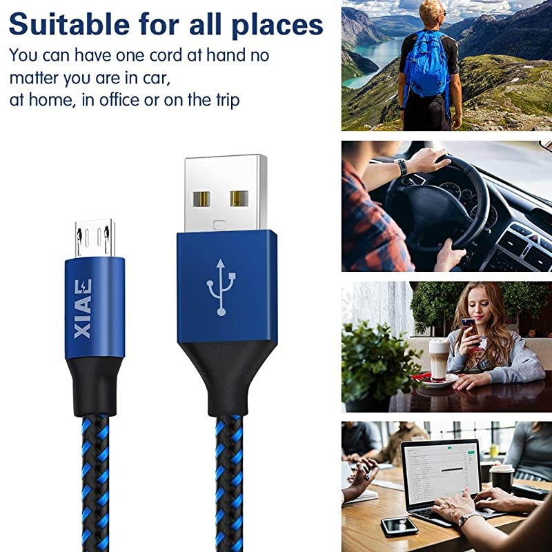 Micro USB Cable 5Pack 336610FT Nylon Braided Fast Charging Cable Aluminum Housing USB Charger Android Cable for Samsung Galaxy S7 Edge S6 S5Android PhoneLG G4HTC and MoreBlackBlue