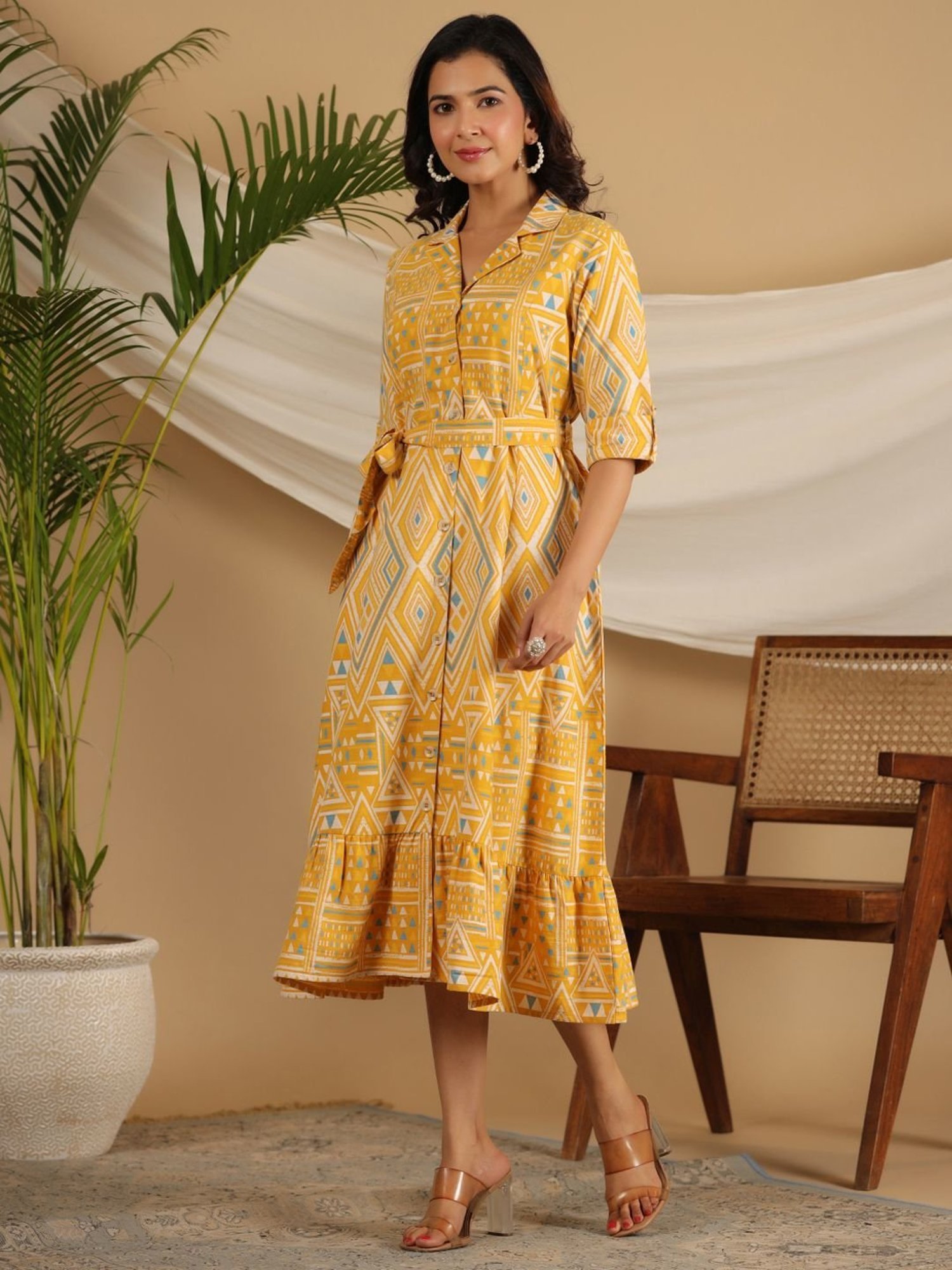 Saffron Threads Black Cotton Floral Print Ethnic Dress