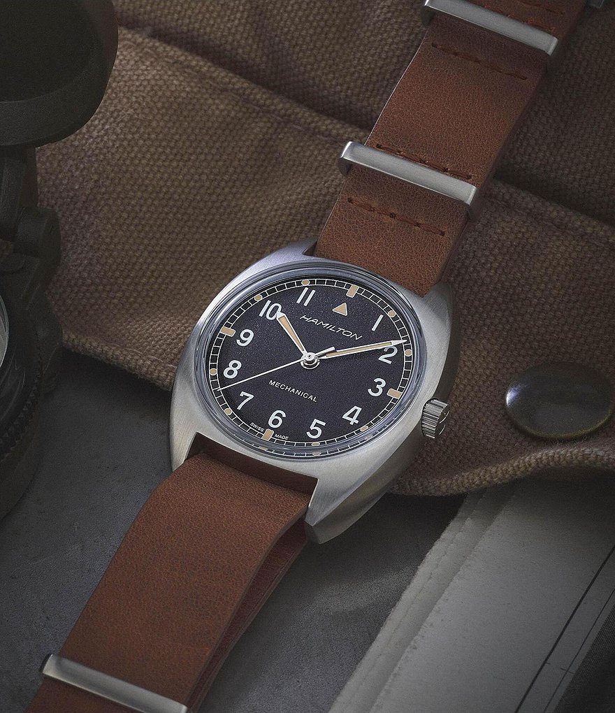 Hamilton Khaki Aviation Pilot Pioneer Mechanical Leather Strap Watch