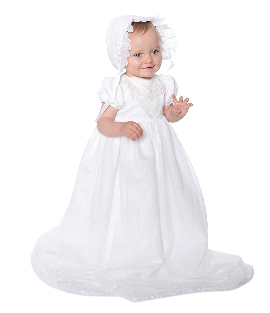 Pippa & Julie Baby Girls Newborn-9 Months Christening Dress & Bonnet Hat Set