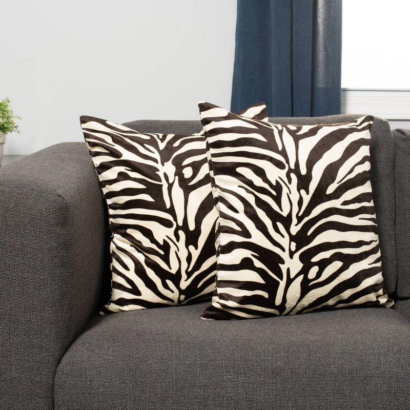 2pk 20"x20" Printed Velvet Zebra Decorative Throw Pillow Brown/Natural - SureFit