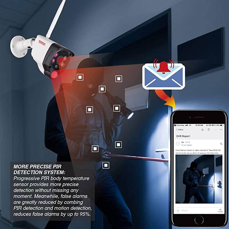 Audio Recording]  All-in-One Full HD 1080P Security Camera System Wireless with 10.1" IPS Monitor,8CH WiFi NVR,1TB HDD and 4PCS 2.0 MP Outdoor Bullet IP Cameras with PIR Sensor,Plug and Play